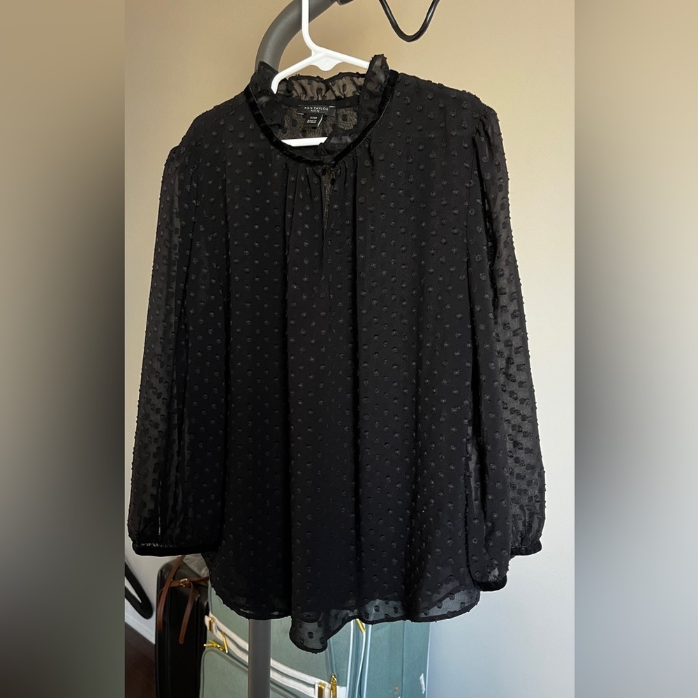 Ann Taylor Petite Clip Dot Split Neck Blouse XXSP